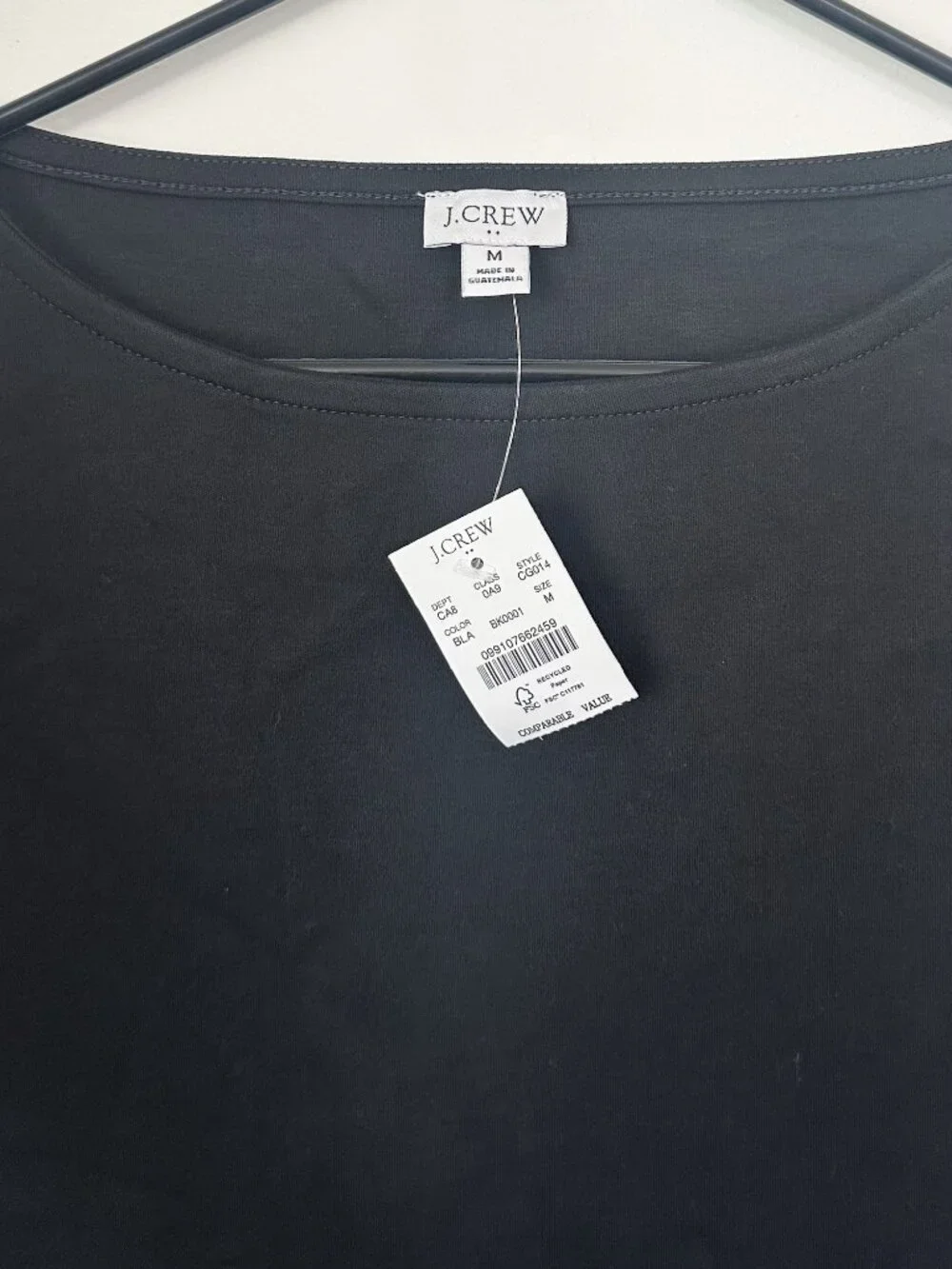 NWT J.Crew Black Boatneck Elbow Sleeve Tee - Size: Medium